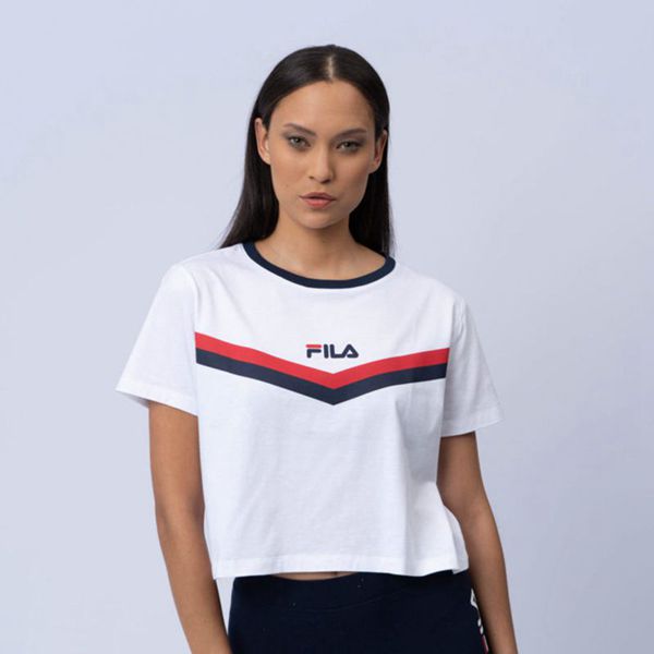 Camisetas Fila Mulher Branco/Vermelhas/Azul Marinho - Fila Viola Crop Box Portugal Online,RUWZ-34810